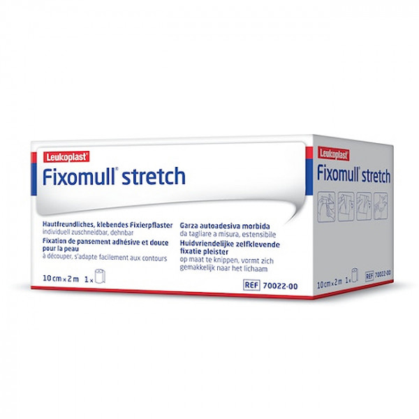 Leukoplast® Fixomull® stretch Klebevlies in 4 verschiedenen Größen auf der 10 m Rolle.